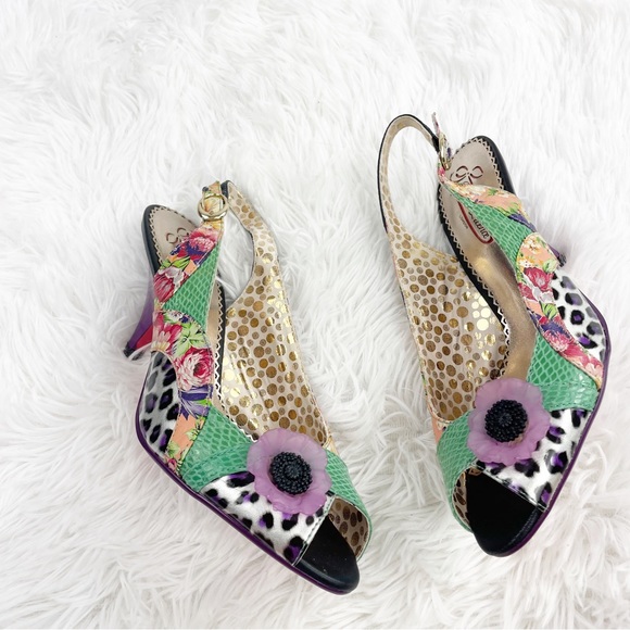 Poetic License Passion Fruit Animal Floral Print Leather Slingback Kitten Heels - Picture 4 of 9